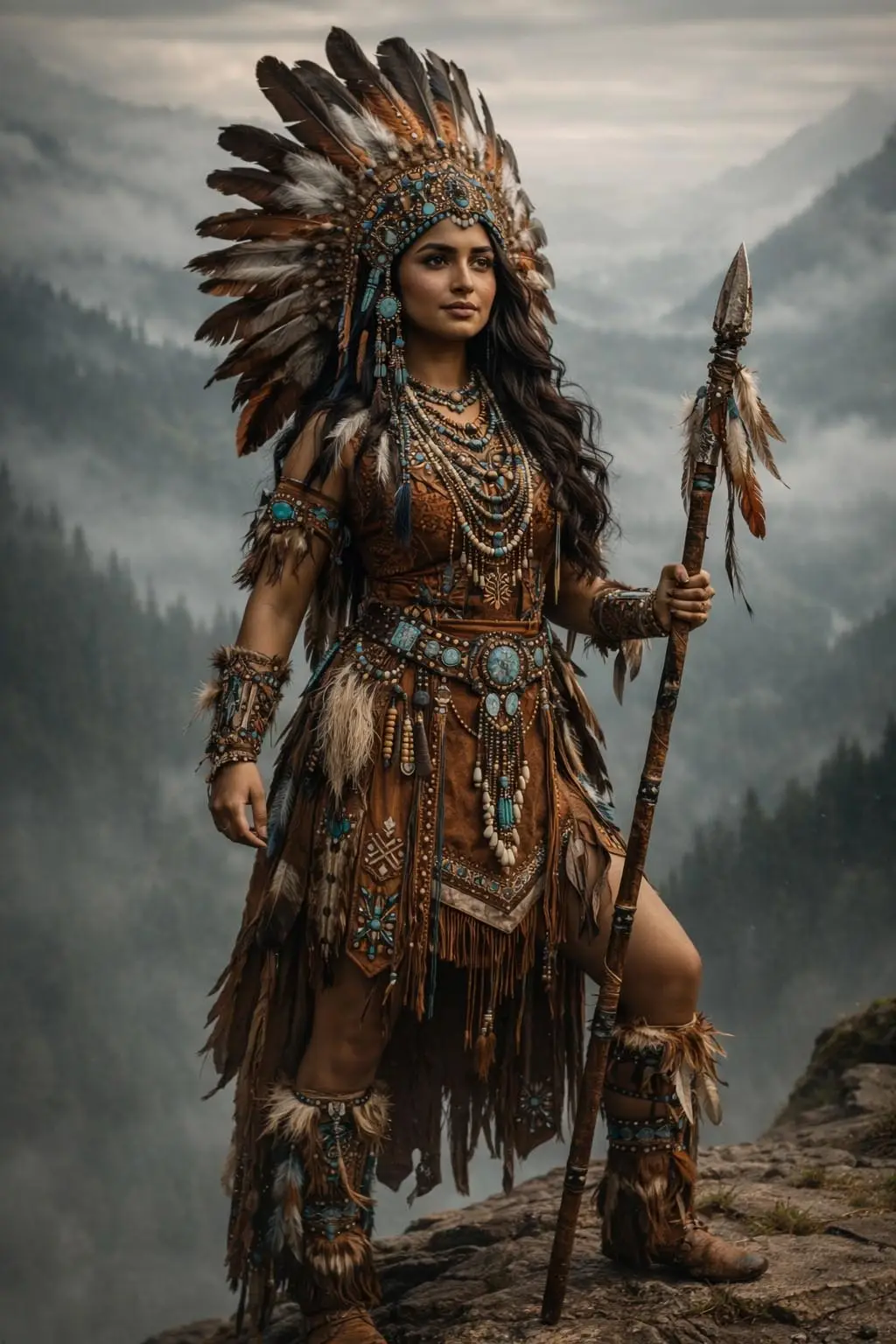 A powerful Indigenous warrior woman prompts - Movie Style Prompt for girls