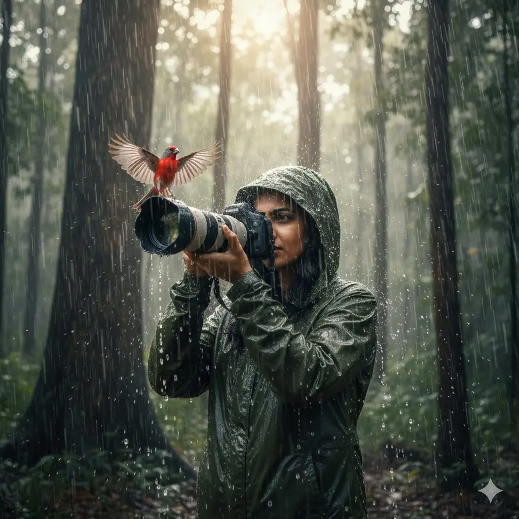 Create a professional female wildlife photographer prompt - Creative Prompt for Girls - Create professional female wildlife photographer for girls