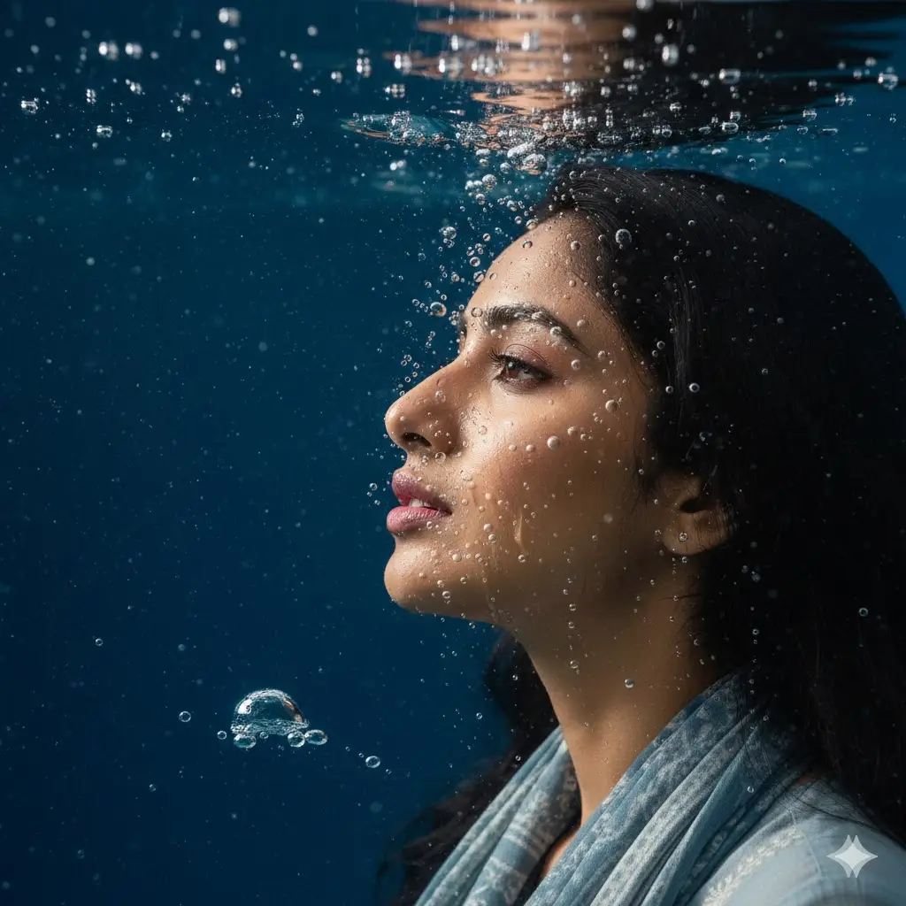 Hyper-Realistic Water Surface Portrait prompt of a Woman - Realistic Water surface prompts for girls
