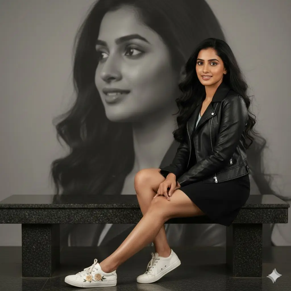 Artistic cinematic portrait prompt of a young woman sitting gracefully - Double Exposure Prompt of a Girl - Girl in stylish look prompt
