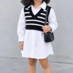 Cute Toddler Girl Fashion Outfit – Stylish Kids Streetwear with Sunglasses, Pearl Headband & White Boots