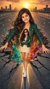Stunning Girl Road Illusion Prompt – Giant Character 3D Digital Art Prompt